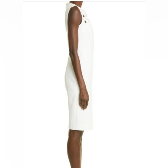 NWOT Akris punto Circle Cut Out Sleeveless Sheath Dress Size 4 Cream - Picture 9 of 11